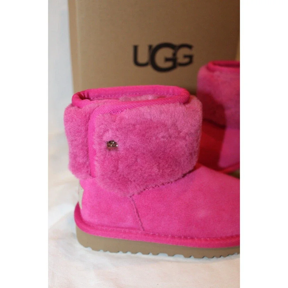 UGG MINI JONI SHEARLING‎ CUFF SUEDE BOOTS DNY FUSCHIA PINK NEW 7 TODDLER $115